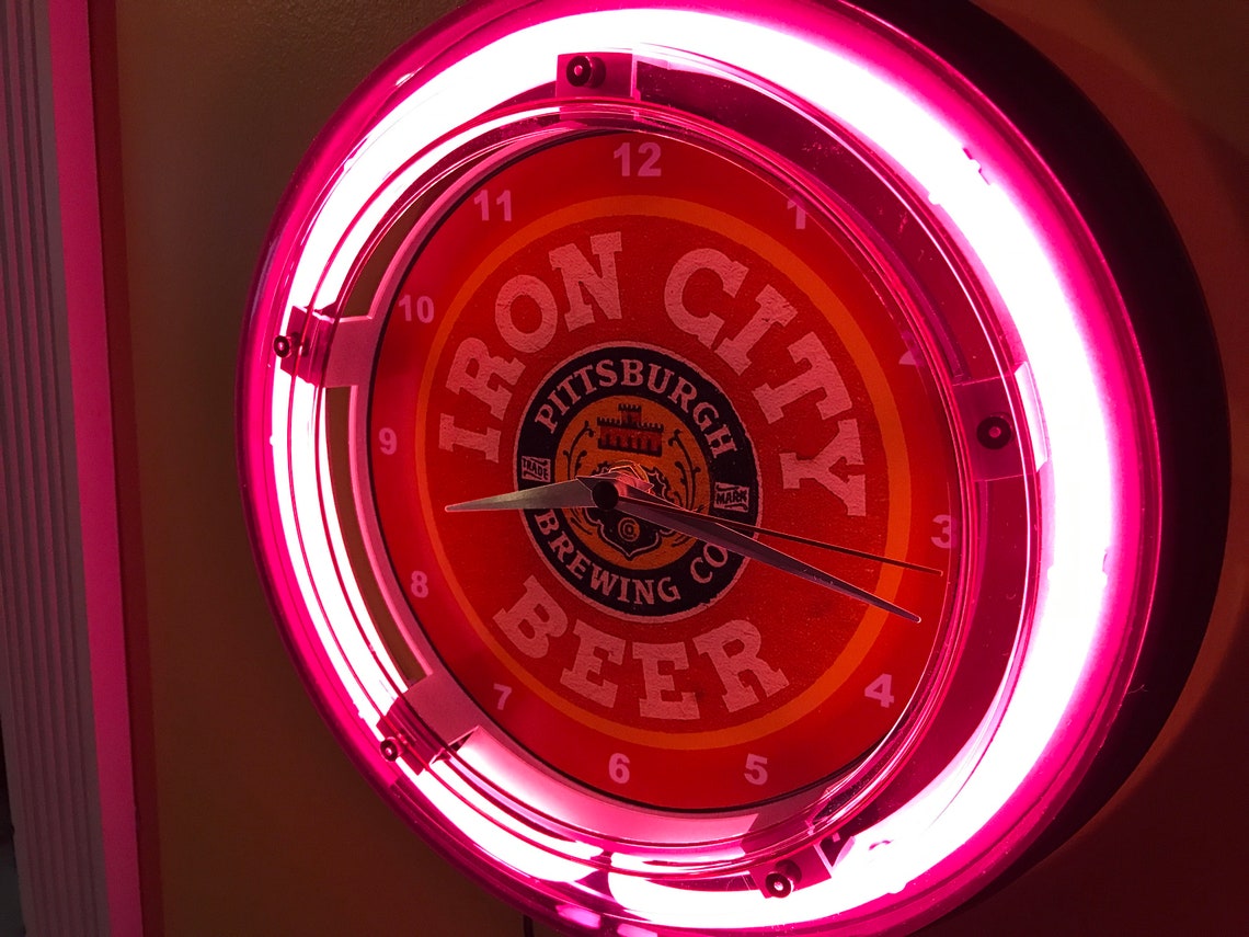 Iron City Beer Bar Man Cave Neon Clock Advertising Sign Etsy UK