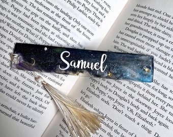 Galaxy Bookmark | Personalised Resin Bookmark | Moon and Stars Stationary | Custom Made Bookmark