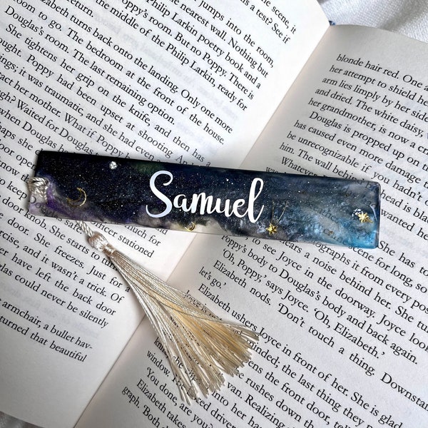 Galaxy Bookmark | Personalised Resin Bookmark | Moon and Stars Stationary | Custom Made Bookmark