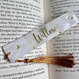 White Galaxy Bookmark | Personalised Resin Bookmark | Moon and Stars Stationary | Custom Made Bookmark