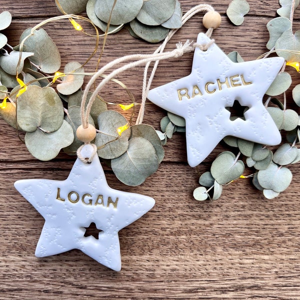 Personalised Clay Bauble | Custom Made Christmas Tree Decoration | Scandi Christmas Ornament