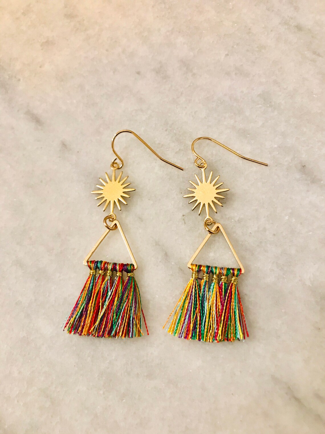 Star Tassel Earrings Two Versions Gold Dangle Earrings Etsy