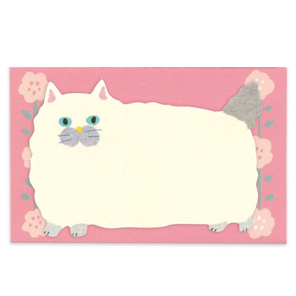 Japanese Fluff Moo Moo Cat Mini Message Card - Made in Japan - Japanese Stationary