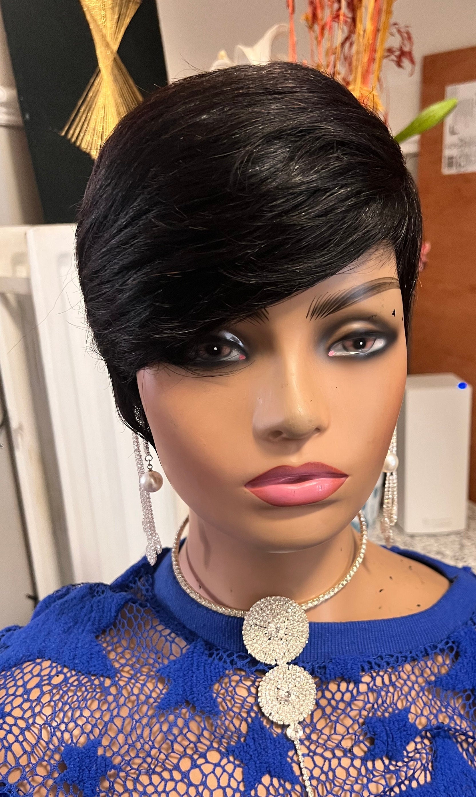 Buy Human Hair Wigs Short Black Wigs Pixie Bangs Side Cut Wigs Online in India - Etsy Buy Human Hair Wigs Short Black Wigs Pixie Bangs Side Cut Wigs Online in India - Etsy