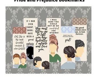 Zestaw 6 zakładek Duma i uprzedzenie do pobrania w wersji cyfrowej, zakładki cyfrowe, Jane Austen