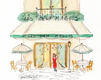 Les Deux Magots Brasserie Paris Painting & Print | Paris Themed Wall Art Decor for Nursery or Living Room