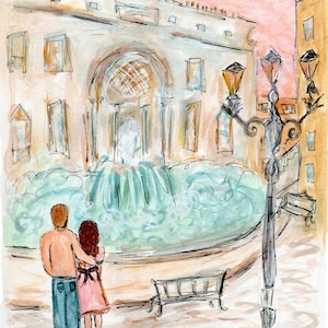Trevi Fountain Rome Painting of Couple | Fontana Di Trevi Rome, Italy Print Romantic Print as Gift