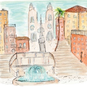 Spanish Steps Rome Painting | Italian City Art for Wall Decor | Rome Italy Print | Rome Wedding Art