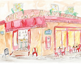 Cafe de Deux Moulins Montmartre Painting | Amelie Film Paris Print