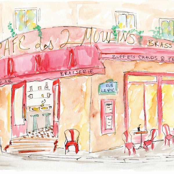 Cafe de Deux Moulins Montmartre Painting | Amelie Film Paris Print