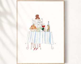 Pasta & Pages Watercolor Art Print: Cozy Kitchen Dining Room Decor