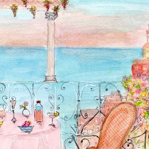 Summer in Italy Painting | Positano Print | Amalfi Coast Decor | Colorful Italian Seaside Scenery Painting