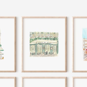 Famous Paris Cafe Art Print Bundle | Set of Three Paintings: Les Deux Magots, Le Consulat & Cafe de Flore Wall Art For Mom