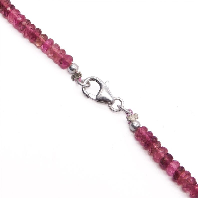 Pink Tourmaline Beaded Necklace,Natural Tourmaline Necklace,3.5-6MM Faceted Gemstone Jewelry,Tourmaline Beads Mala,925 Sterling Silver Clasp
