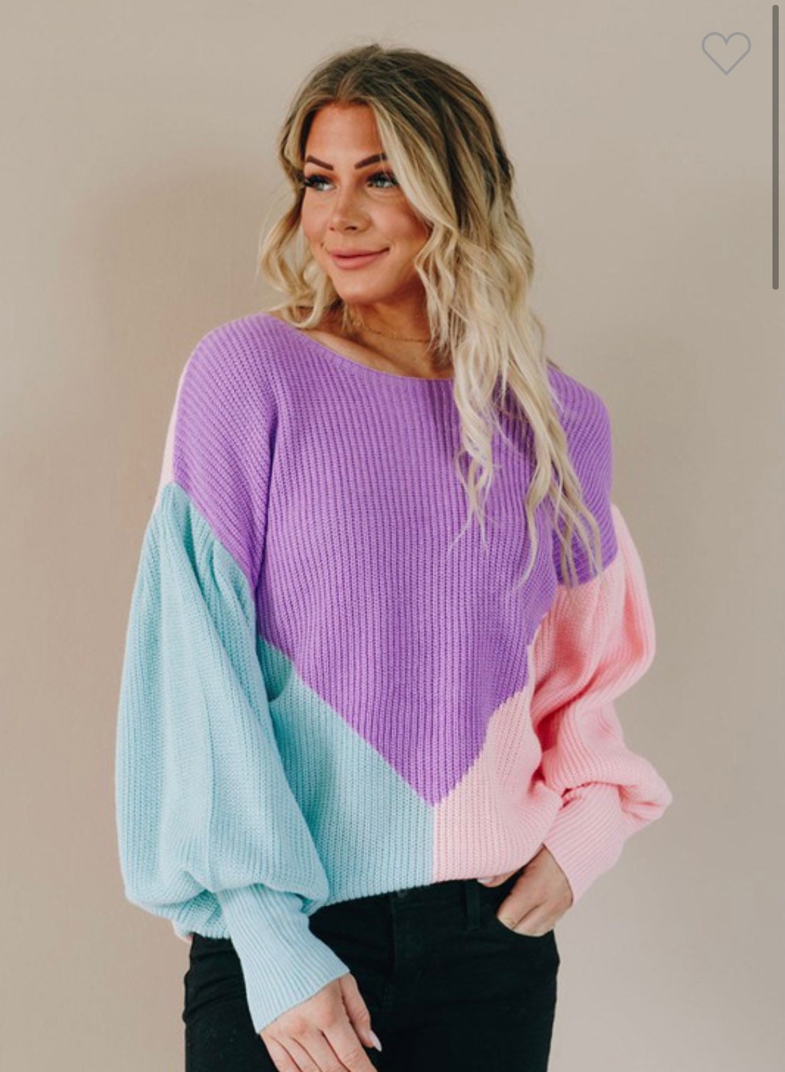 Triple Color Block Lantern Sleeve Knit 