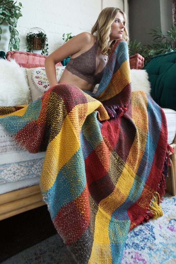 Multi color throw sale