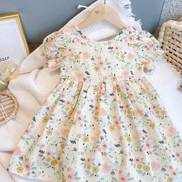 Floral Print Puff Sleeve A-line Dress
