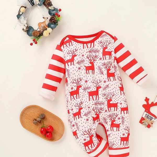 Christmas Deer Pattern Jumpsuit - holiday - pajamas - Christmas - reindeer - pjs - little boy - toddler boy - boutique - fall - winter