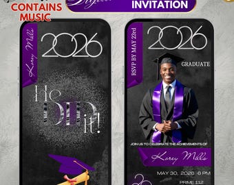 Male Graduation Video Invitation | Class of 2026, Music Invite (Digital Download)