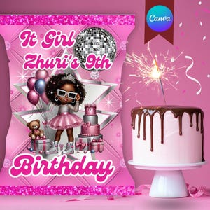 Bearbeitbare It Girl Chip Taschenvorlage | In Canva | bearbeiten Sofortdownload | Teen Geburtstagsfeier | Done-for-you Vorlage