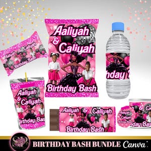 Rosa Thema Party Bearbeitbare Mitbringsel Vorlagen Chip Bag Vorlage Canva Digitaler Download Mädchen Geburtstag Bash Shades of Pink Geburtstagsparty