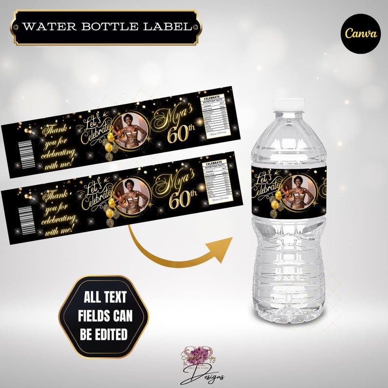 Mya Labels 60th Birthday Black and Gold Party Favor Template (digital Download) - Etsy
