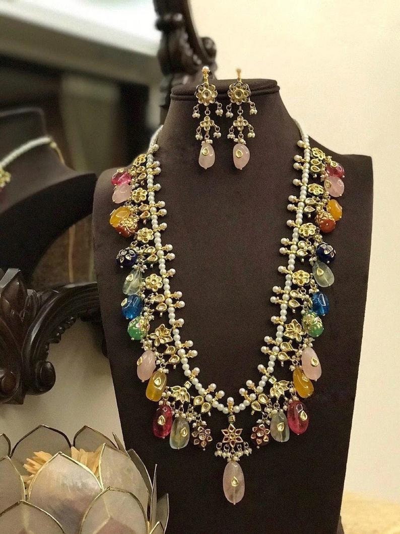 Kundan Long Set Kundan Necklace Indian Jewelry Kundan Etsy