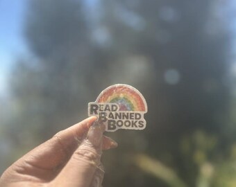 Read Banned Books Sticker, Book Lover Sticker, Librarian Gift, Teacher, Anti Censorship, Reader Gift, Small Laptop Water Bottle Decal