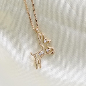 18K Gold Deer Necklace, Bambi Necklace, Baby Deer Diamond Charm Necklace, Gazelle Necklace, Animal Jewelry,Mother&#39;s Day Gift,Disney Necklace