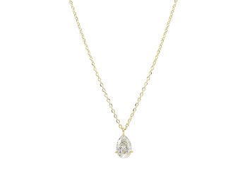 NATURAL Pear Diamond Necklace - Solitaire Necklace - 14K Gold