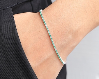 NATURAL Emeralds and Diamond Bracelet - Dainty Jewelry - Everyday Wear Jewelry - Waterproof - Simple and Luxurious - 14K Gold - Stackable
