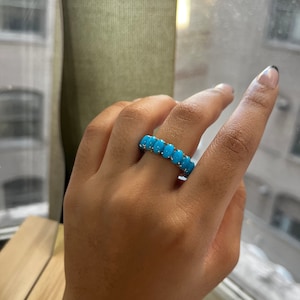14K Gold Turquoise Eternity Ring, Fine Jewelry, Gift for Her, Mother&#39;s Day Gift, Sleeping Beauty Turquoise, Summer Jewelry, Wedding Ring