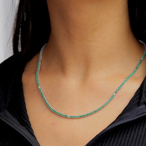 14k Gold Emerald & Diamond Tennis Necklace, Minimalist Necklace, Bridal Wedding Gift, Dainty Tennis Necklace, May Birthstone,Mother Day gift