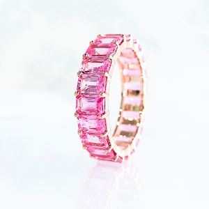 Pink Sapphire Ring 18K Wedding tone Band September Birthstone