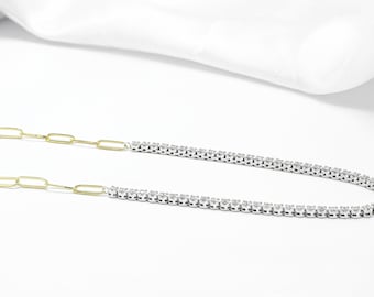 NATURAL White Diamond Tennis Necklace - Adjustable Length - 14K Gold - Tennis Choker - Cable Chain - Minimalistic - Classic Jewelry