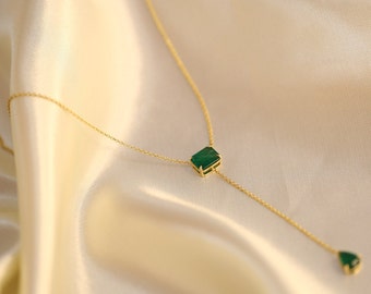 NATURAL Emerald Necklace in 14K Yellow Gold - Dainty Jewelry - Fine Jewelry - Waterproof - Everyday Statement Piece - Adjustable