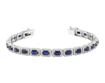 NATURAL Blue Sapphire and Diamond Bracelet - Slide Lock Bracelet - Wedding jewelry - Bling and Glam - Fine Jewelry