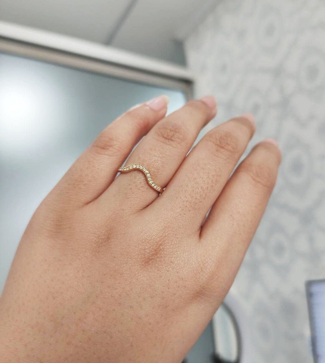 Curved Ring 14K Engagement Ring, Stackable Curved Ring, Black Diamond ...