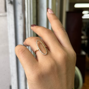 14K Oval Diamond Ring, Karma Ring, Trendy Open Circle Ring, Gift for Her, Mothers Day Gift, Promise Rings, Graduation Gift, Diamond Ring