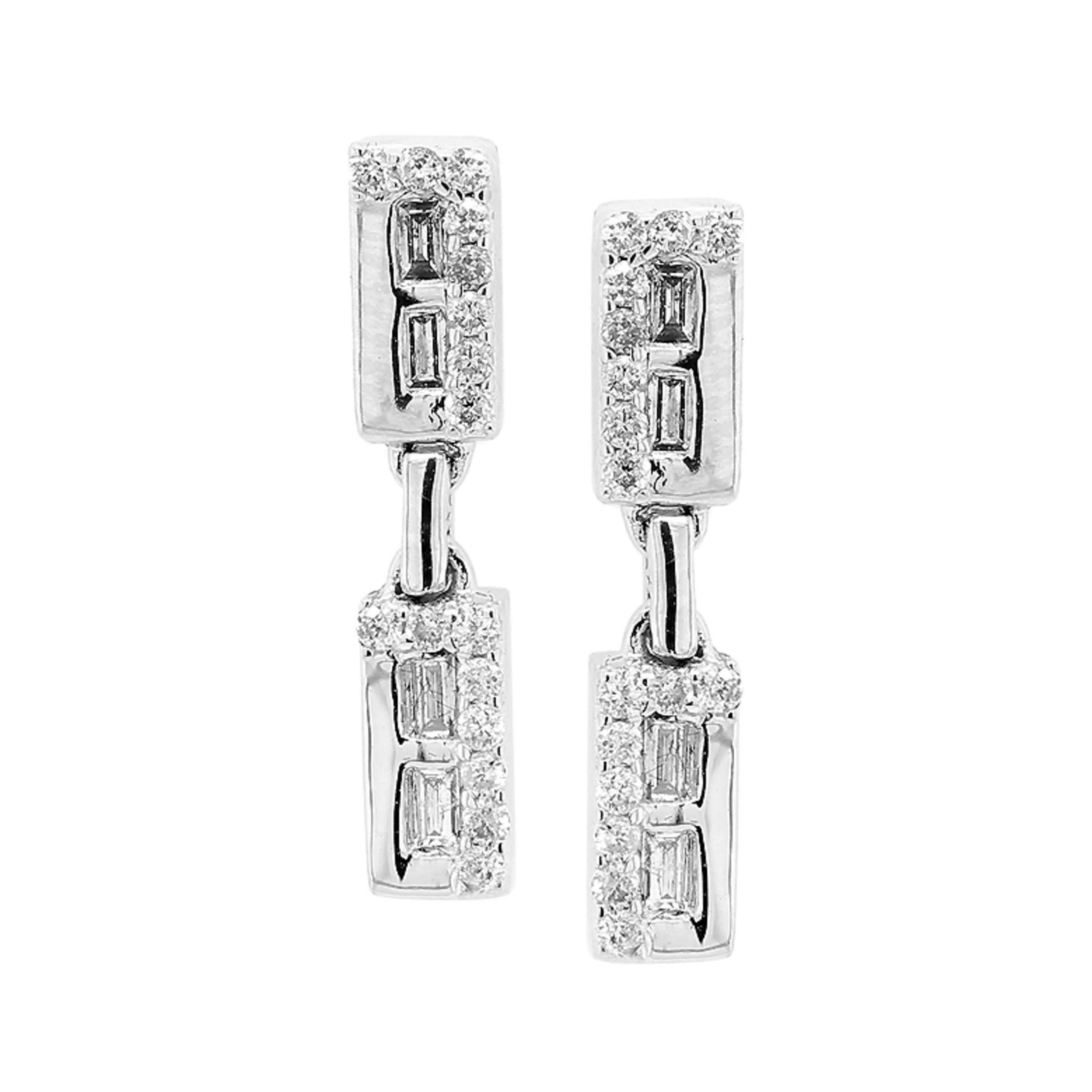 Genuine Diamond Bar Earrings 18K White Gold Jewelry18mm x 3mm Etsy