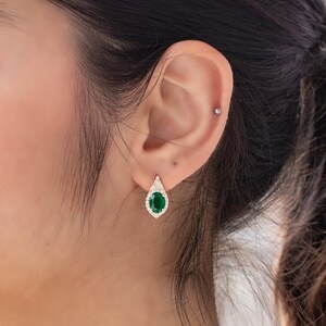 14K Gold Emerald Earrings, Emerald Stud Earrings, Emerald and Diamonds, May Birthstone Earrings, Mother&#39;s Day Gift,Fine Jewelry,Gift for her