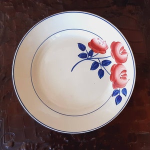 6 hand-painted ironstone flat plates HBCM France