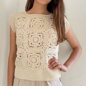 Crochet Stone Color Sweater Vest Floral Granny Square - Etsy