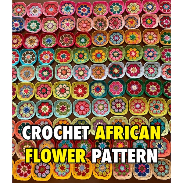 Crochet African Flower Pattern, Intermediate level African flower PDF pattern, Rare find pattern, Motif for blankets, Motif for pillow cases