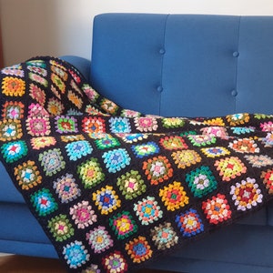 52x71&quot; large crochet afghan, Roseanne blanket, chic decorative couch throw, colorful granny square blanket, retro handmade gift for him