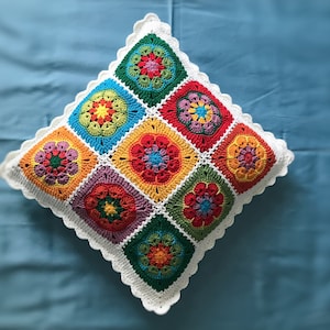 Crochet African Flower Pillow Cover: Boho Granny Square Cushion Case