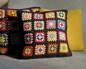 Crochet Granny Square Pillow Cover: Retro Afghan Style Cushion Case