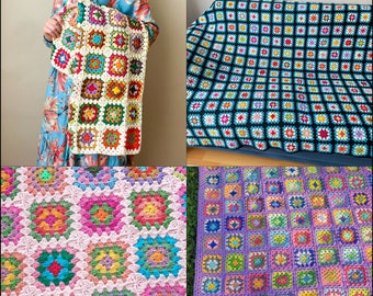 Crochet custom color afghans, Cotton granny square blankets, Homemade decorative throws, Stroller blanket, Receiving blanket, Lap blanket