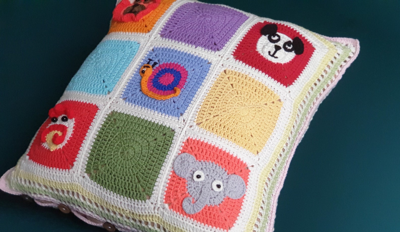 Colorful Crochet Zoo Animals Pillow Cover for Kids Funny Etsy