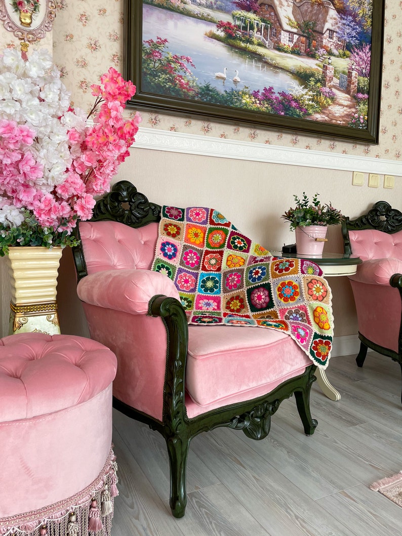 Crochet African Flowers Throw Blanket Decorative Couch Throw Etsy